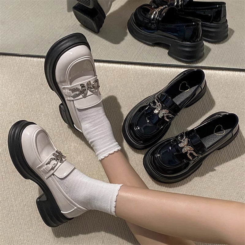 Retro black summer Mary Jane shoes English style platform