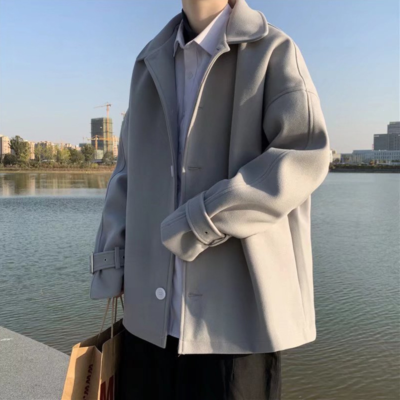 모직 코트 남성 2021 가을 겨울 새로운 쇼트 코트 한국 유행 모든 경기 잘 생긴 모직 코트