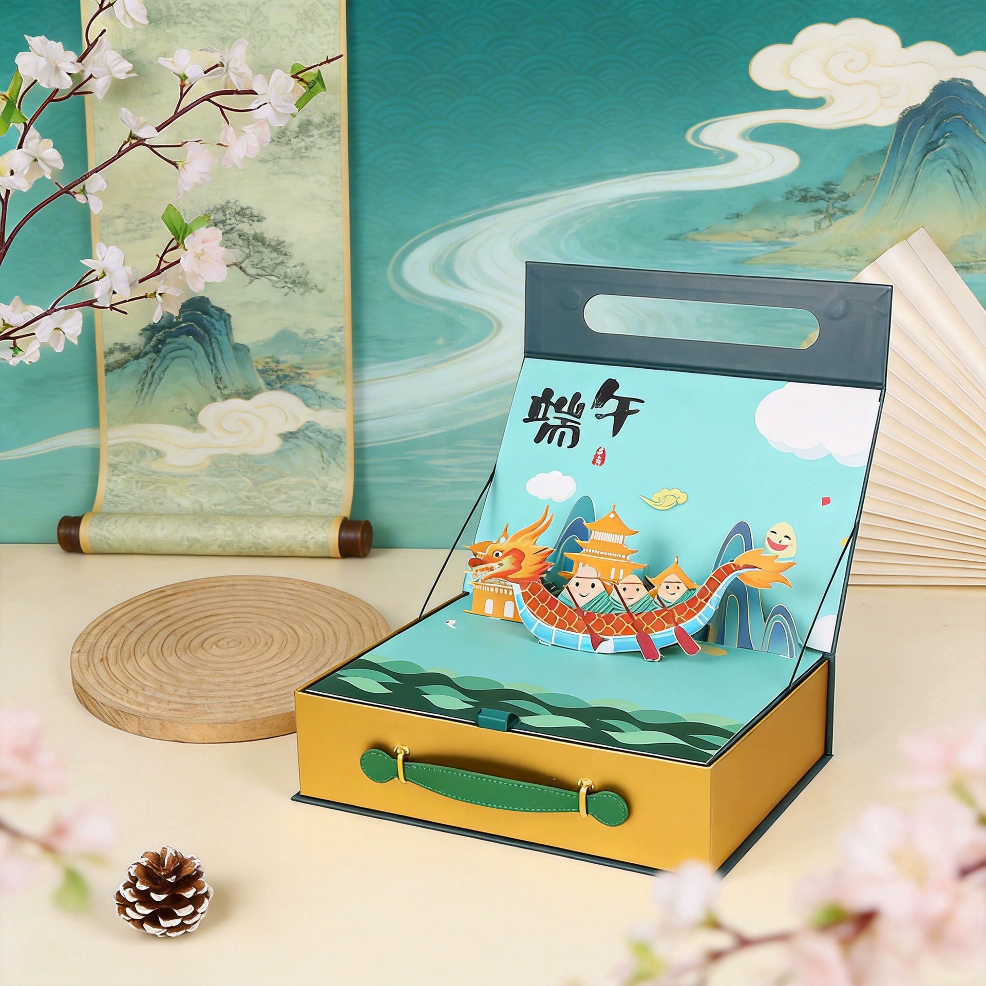 Индивидуальная креативная упаковка для рисовых пирожков на Драконьи лодки 2024 года, высококачественная сумка-портфель, стерео, корпоративная культура, модель для самостоятельной сборки