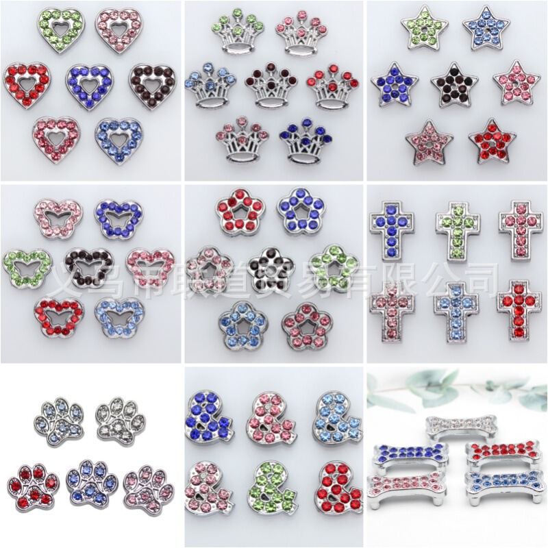 8mm Single Colored Diamond Alloy Five-Pointed Star Butterfly Heart-Shaped Jewelry DIY Wristband Key Chain Mobile Phone Chain Accessories