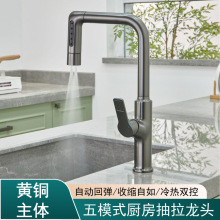厨房水龙头多功能拉丝水槽万向旋转抽拉家用简约风专用冷热龙头