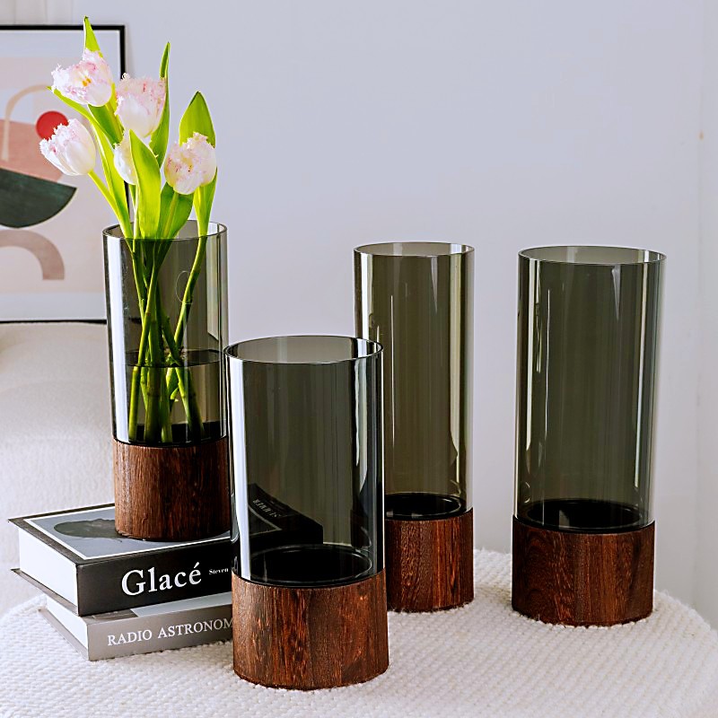 Factory direct new simple creative new Chinese wooden drop-proof acrylic straight vase living room decorative ornaments