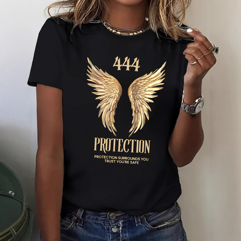 Hot-Selling Round Neck Loose Short-Sleeved Women's "Middle Eastern Wings Graphic" Printed T-Shirt European and American Summer New Style