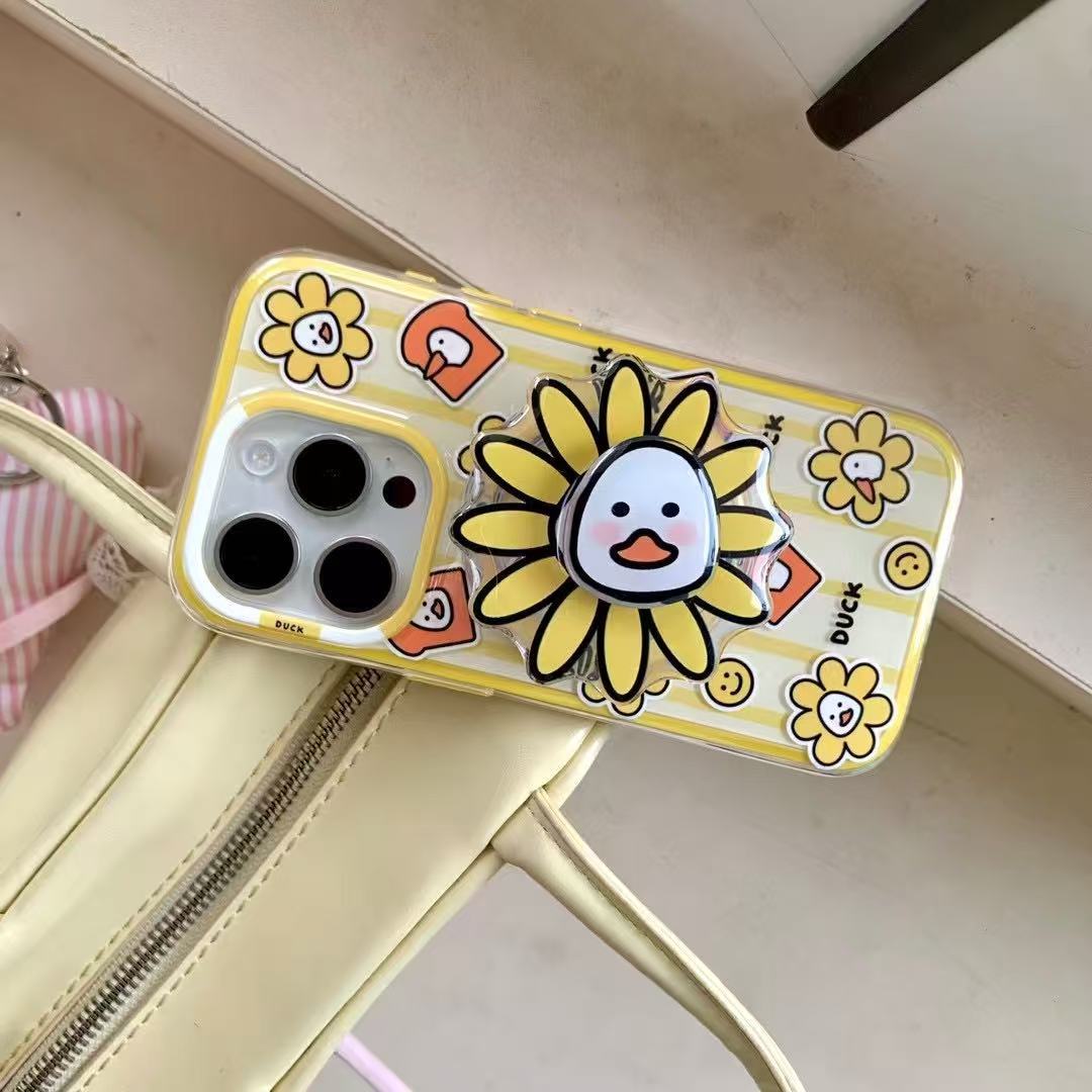 Divertido pato girasol de dibujos animados para Apple 16ProMax funda para teléfono móvil 15Pro magnético 14/13 nuevo 15PM