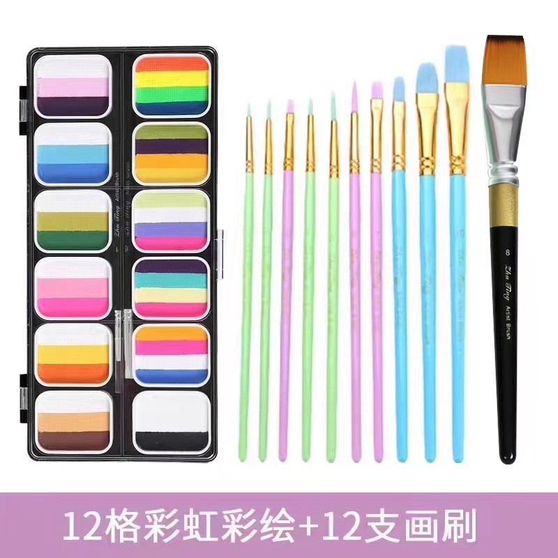 3012F-12 그리드 무지개 그림 10 색 브러시 1 8 # 와이드 헤드 브러시