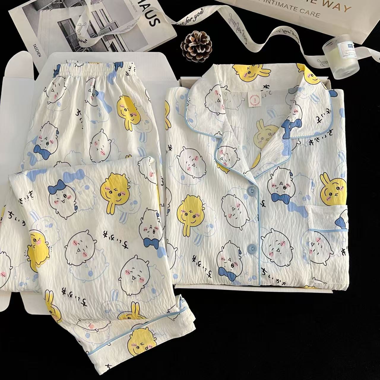Nube transfronteriza pijama de algodón crayón de mujer pequeño nuevo otoño pantalones de manga larga lindos dibujos animados ropa de casa se puede usar fuera
