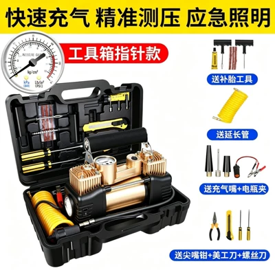 Portable Car Tire Inflator, Hava nasosu - gold-pointer-toolbox-model-double-cylinder-sponge-handle