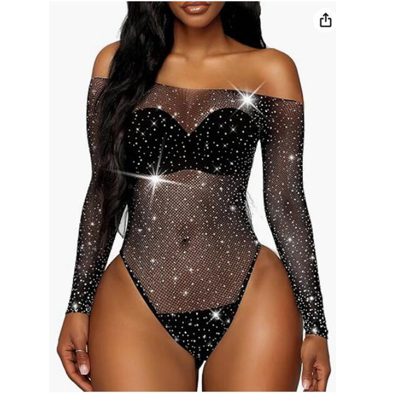 Upgraded Seamless Hot Drilling Bikini Sexy Underwear Drill All Over the Sky Star Cross-border Mesh Uniform Temptation jumpsuit