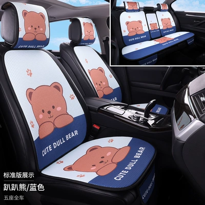 Seat cushion, seat cover: Linen Breathable 3D Fabric Full Cover - papa-bearblue-full-five-seater-standard-version