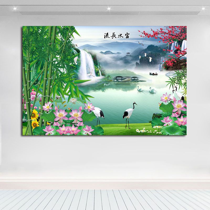 流水生財風景ポスター山水画壁貼りリビング装飾壁掛け絵テレビ背景壁自己貼り付け絵|undefined