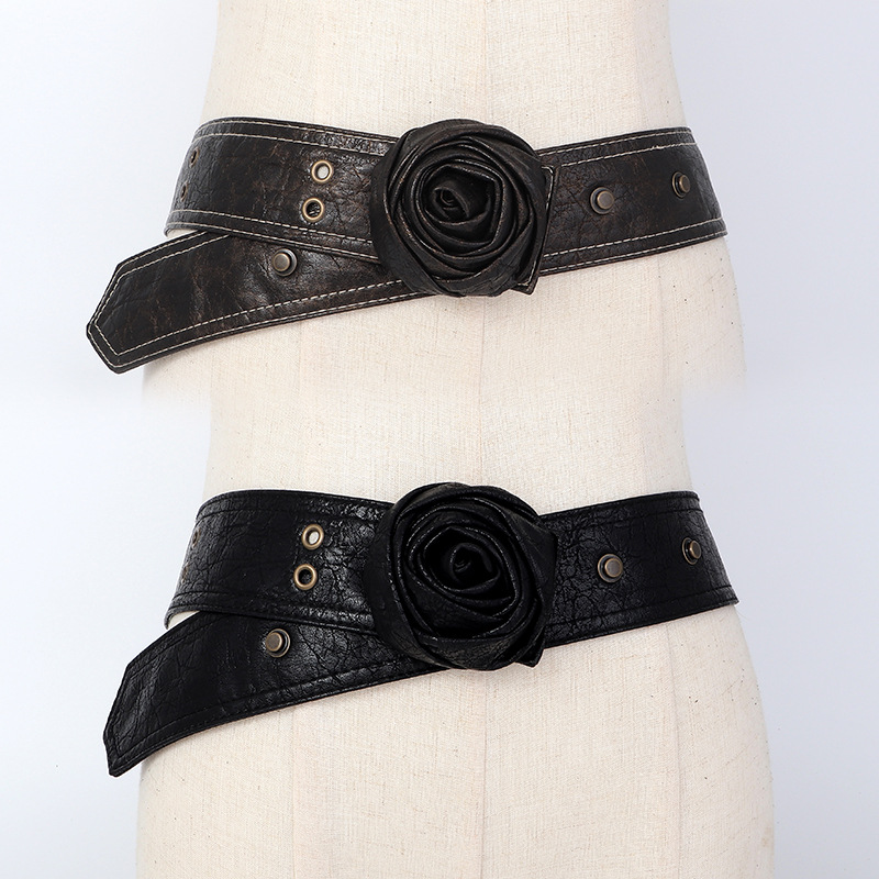 Corsé de Cintura con Flor Retro de Piel Sintética para Vestidos