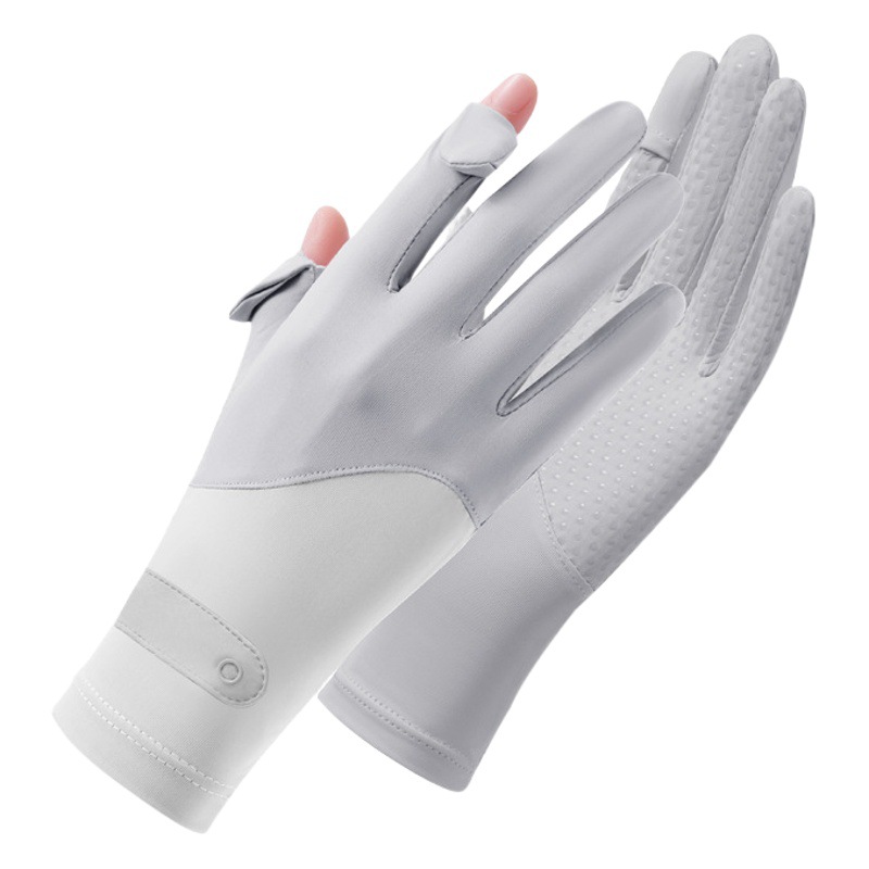 Ice Silk Sun Protection Gloves Summer Women's Anti-Uv Fingerless Men's Riding Electric Bike Thin Gloves Driving Non-Slip Gloves