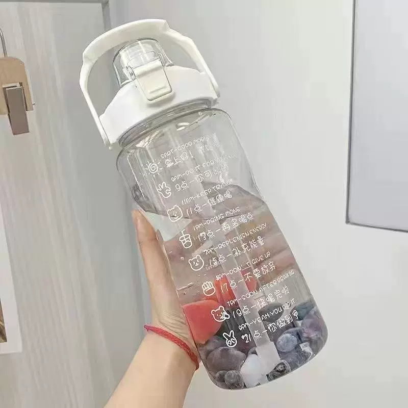 Спортивная бутылка для воды, вместительная, из пластика, 750/1500/2000 мл, соломинка и ручка для переноски