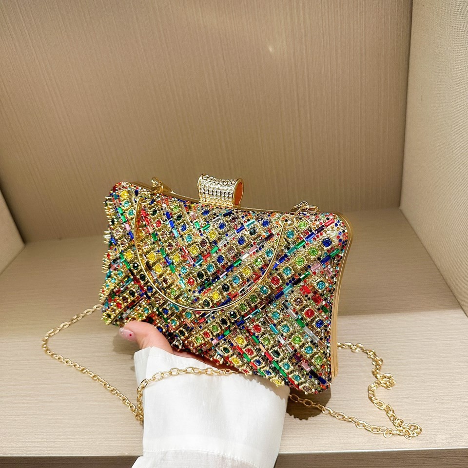 Bolsa de cena de lujo ligero transfronterizo de alto nivel de dama fiesta bolsa de mano de diamante de diamantes de color cadena bolsa de cena