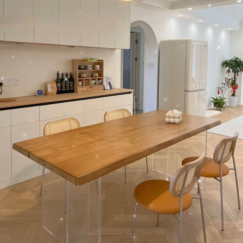 Acrylic Solid Wood Suspended Dining Table and Chairs Small Apartment Log Style Living Room Desk Computer Table Rectangular Dining Table