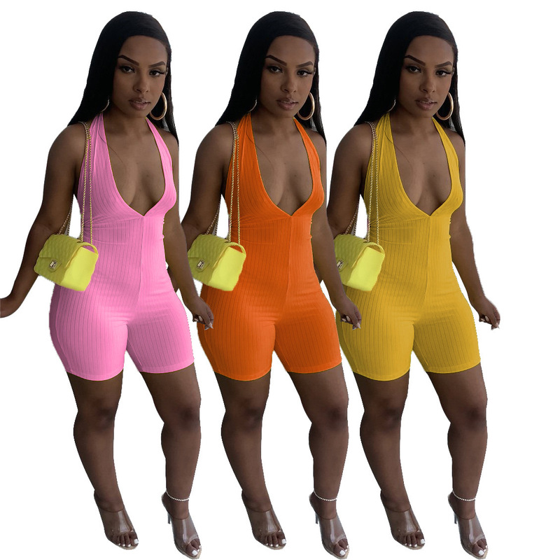 Al180 Amazon Wish European and American Women's Fashion Sexy Jumpsuit Ribbed Strap One-Piece Pants Sleeveless Shorts Summer Al180 Amazon Wish European and American Women's Fashion Sexy Jumpsuit Ribbed Strap One-Piece Pants Sleeveless Shorts Summer