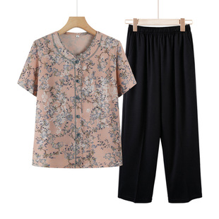 Mother Spring New Style Daily Shirt Middle-aged and Elderly Women's Dress Grandma 2025 Spring and Summer Old People's Wife Summer Clothes