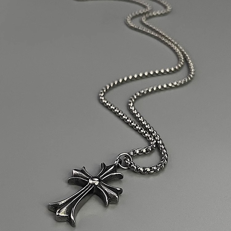 Punk Titanium Steel Cross Necklace, O-Link Chain, 51-60 cm, for Women and Men
