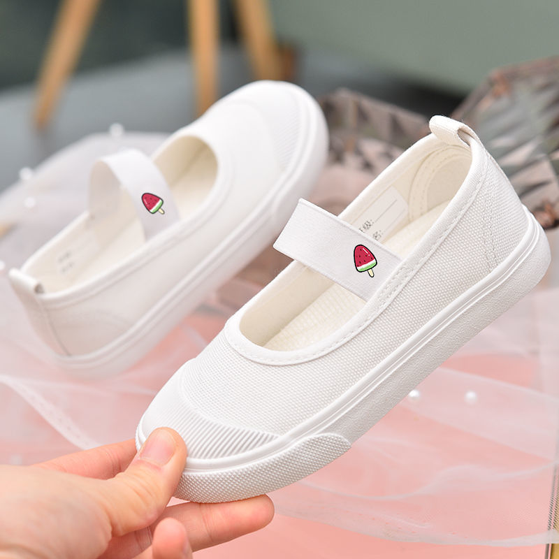 Children's Canvas Shoes, Girls' White Shoes, Kindergarten Slip-On White Soft-Soled Kidsren's Shoes, Girls' Cloth Shoes, Campus Indoor Shoes