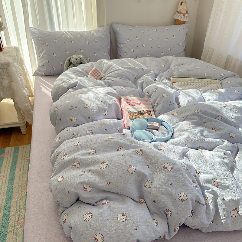 Cama de algodón de cuatro piezas A clase madre y bebé dormir desnudo pro piel sábanas de cama de algodón puro Kasa dormitorio dibujos animados lindos tres piezas 4
