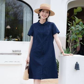 YUN韫夏季新款连衣裙女夏2026轻奢高级感女装遮肚洋气藏青色长裙