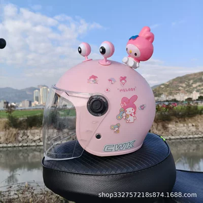 Electric Vehicle Safety | Motosiklet kaskı (dəbilqə) - peach-pink-melody-hd-long-mirror-pink-eyes-melody-fall-and-winter-helmet-for-children-aged-1-5-years-old