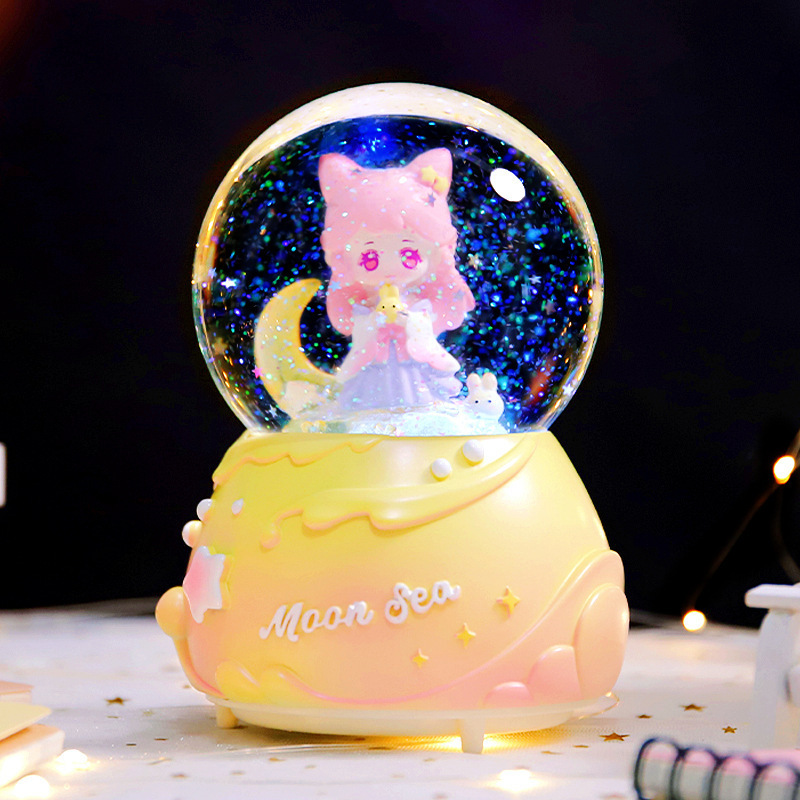 Nuevas estrellas de dibujos animados desean decorar bolas de cristal nieve brillante atmósfera interior de ocho cajas de sonido regalo para estudiantes