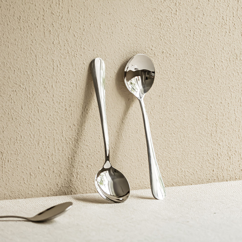 High-grade Light Luxury Vintage Round Spoon Long Handle Spoon Household Exquisite 304 Stainless Steel Spoon Spoon Western Dessert Spoon