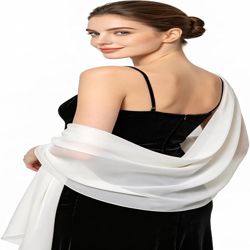 European and American style women's flowing chiffon long shawl, lightweight and drapey, perfect as an outer layer for weddings, evening gowns, and as a shoulder covering accessory