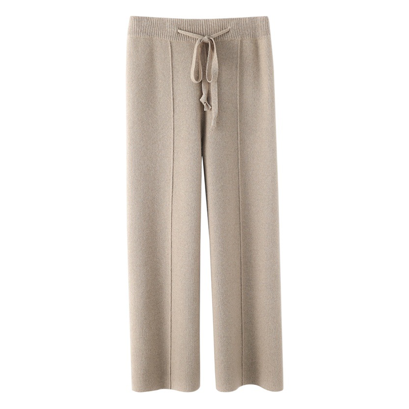 Pantalones de punto de pierna ancha de lana de color puro pantalones de fregona rectos de cintura alta para mujer Otoño e Invierno engrosados drapeados sueltos ropa exterior pantalones largos