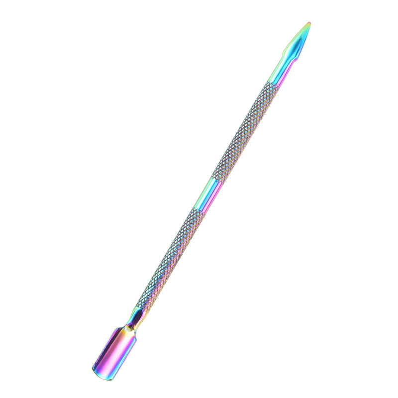 Uñas de acero inoxidable transfronterizas, empuje de acero para la piel muerta, empuje para quitar la armadura de doble cabezal, lima de uñas de titanio de color, herramienta para quitar la piel