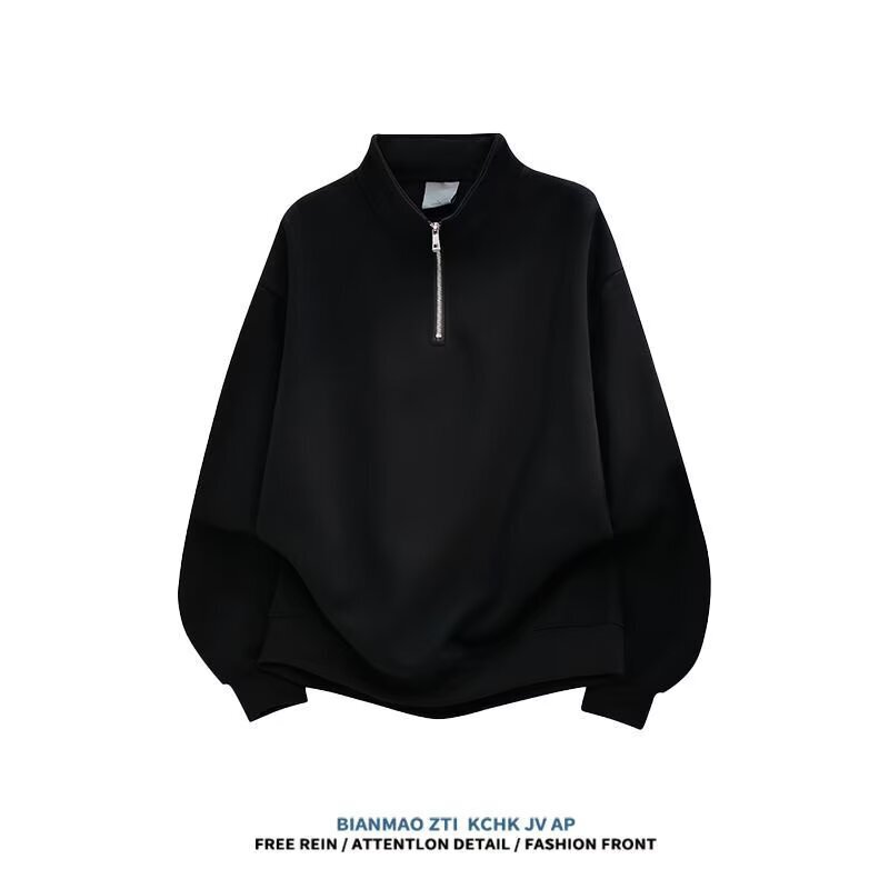 New autumn and winter collection: simple patchwork design, stand-up collar, half-zip sweatshirt for men, stylish and versatile casual top