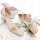 Genuine soft leather sandals for women 2021 New chunky heel matching skirt summer gentle single-layer shoes mid heel closed toe fairy all-match