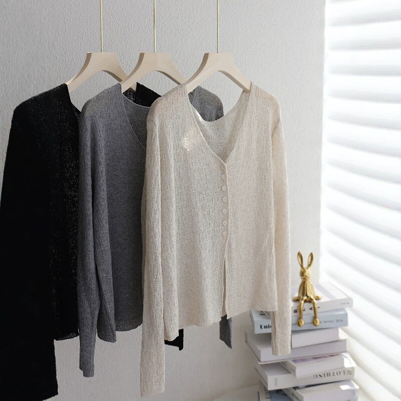 Shanghai Dan Nong Flagship Store / Women's Knitted Cardigan with a High-End Feel, Simple Outerwear, Summer New Style Long Cover-Up Shanghai Dan Nong Flagship Store / Women's Knitted Cardigan with a High-End Feel, Simple Outerwear, Summer New Style Long Cover-Up