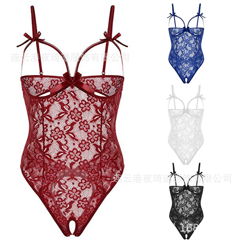 Factory wholesale foreign trade supply Amazon AliExpress explosions Women's Open Teddy sexy lace jumpsuit