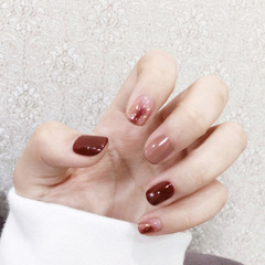 X104假指甲貼片可拆卸秋葉紅色暈染穿戴甲美甲片美甲貼片成品甲片