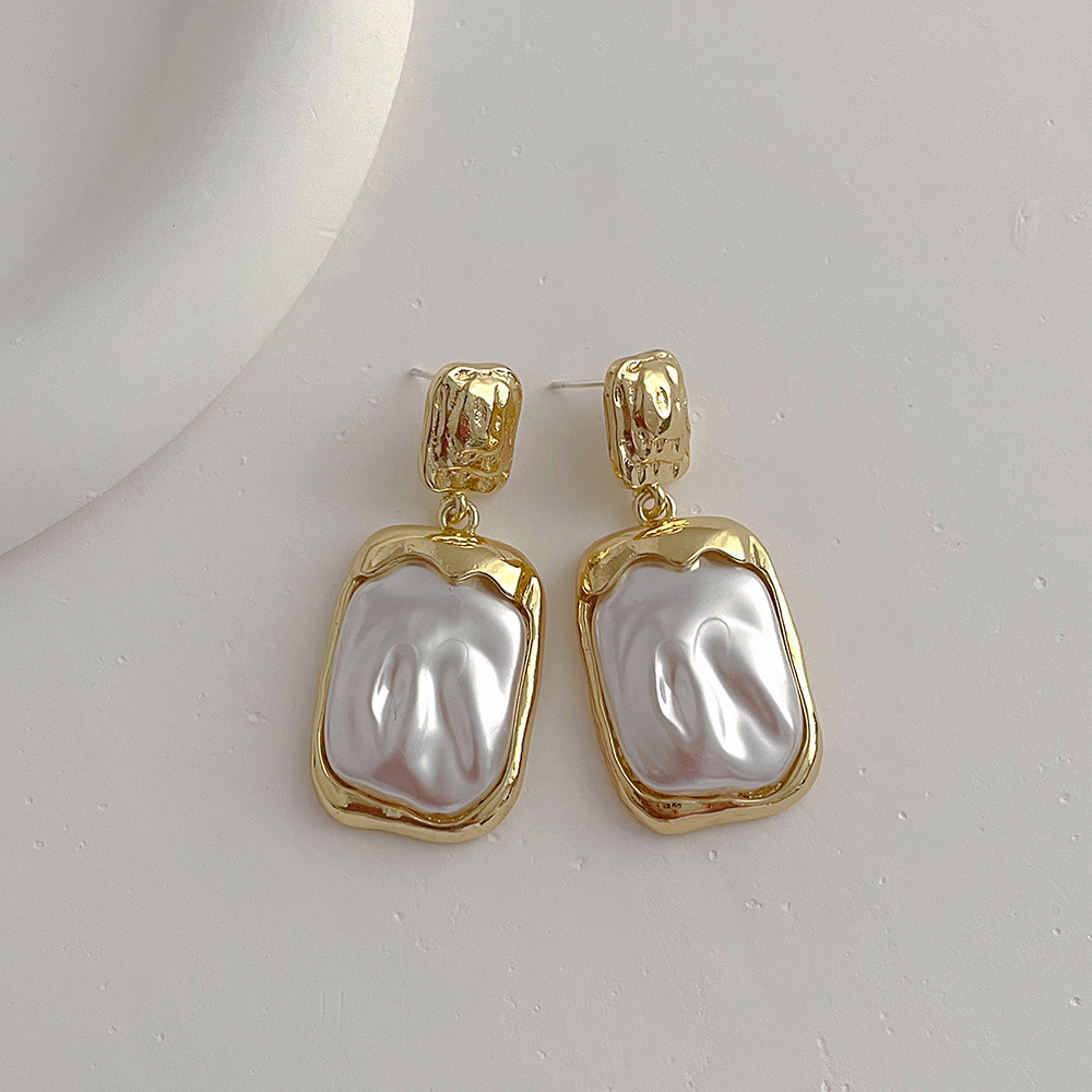Street Occasion Simple Style Square Resin Copper Irregular Plating Earrings 1 Pair