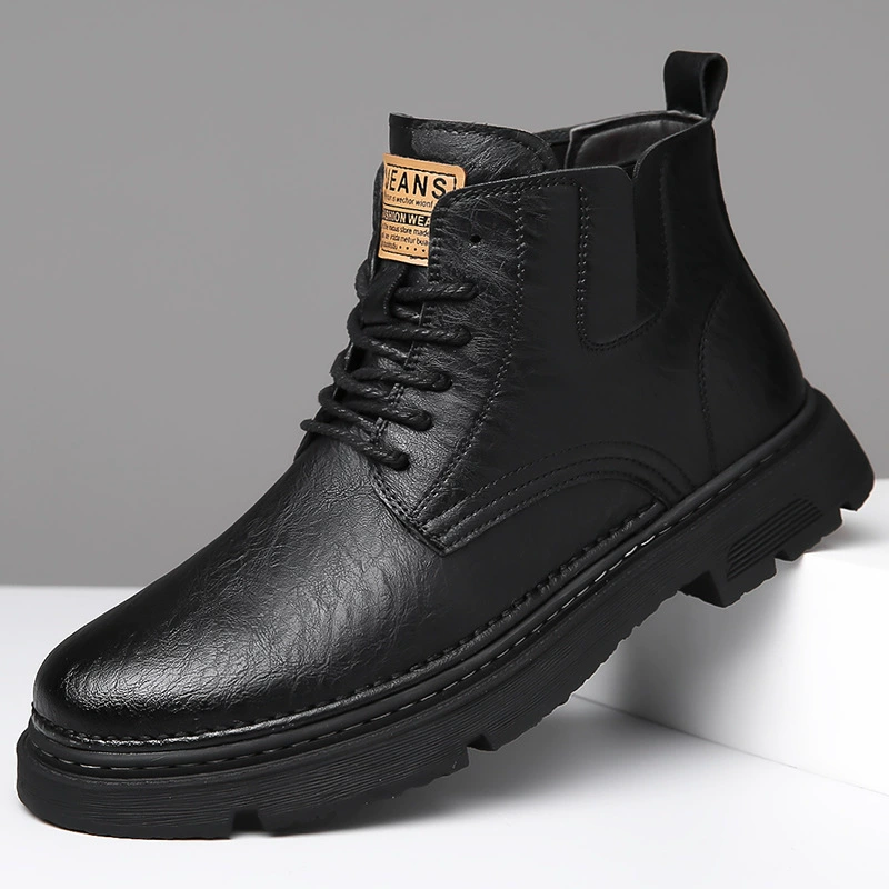 Ботинки Martin, Мужские осенне-зимние новые мужские кожаные ботинки с высоким берцем, рабочая одежда среднего размера в британском стиле, короткие ботинки, теплая хлопковая обувь на флисовой подкладке