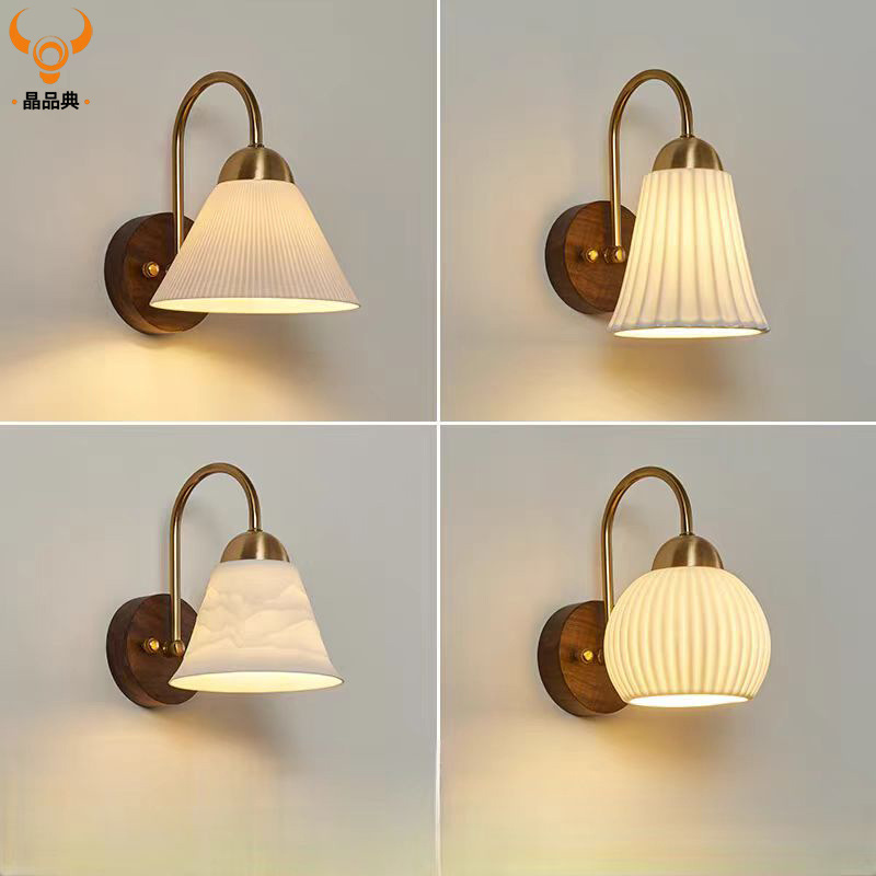 复古简约禅意中古风壁灯过道走廊客厅卧室床头陶瓷墙壁灯中山灯具