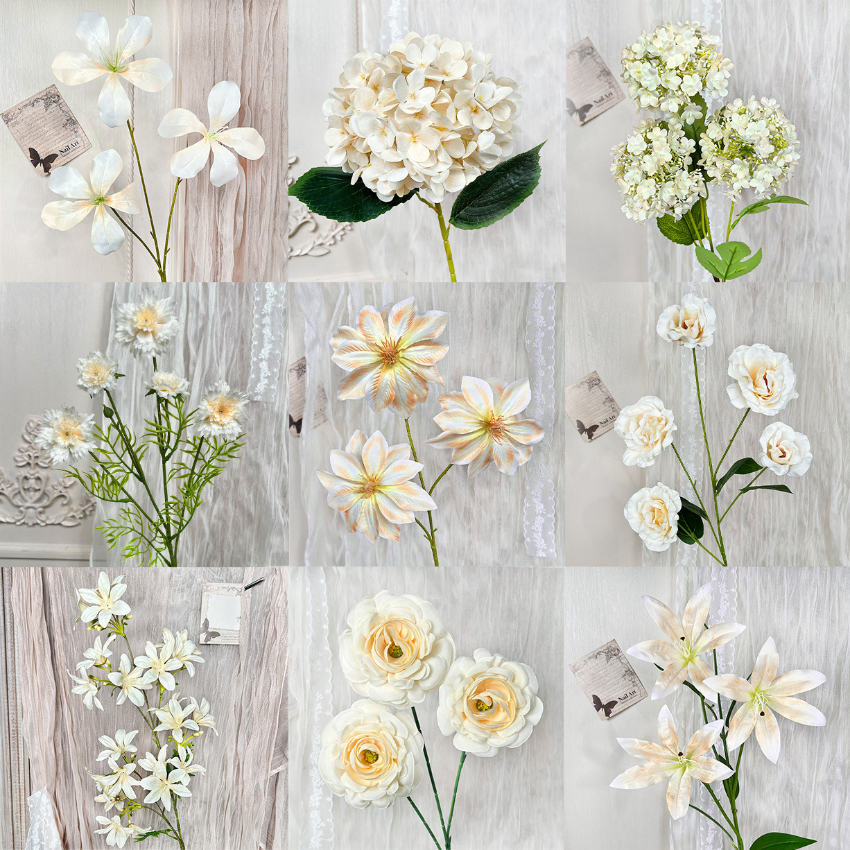 Faux fleurs artificielles de couleur champagne