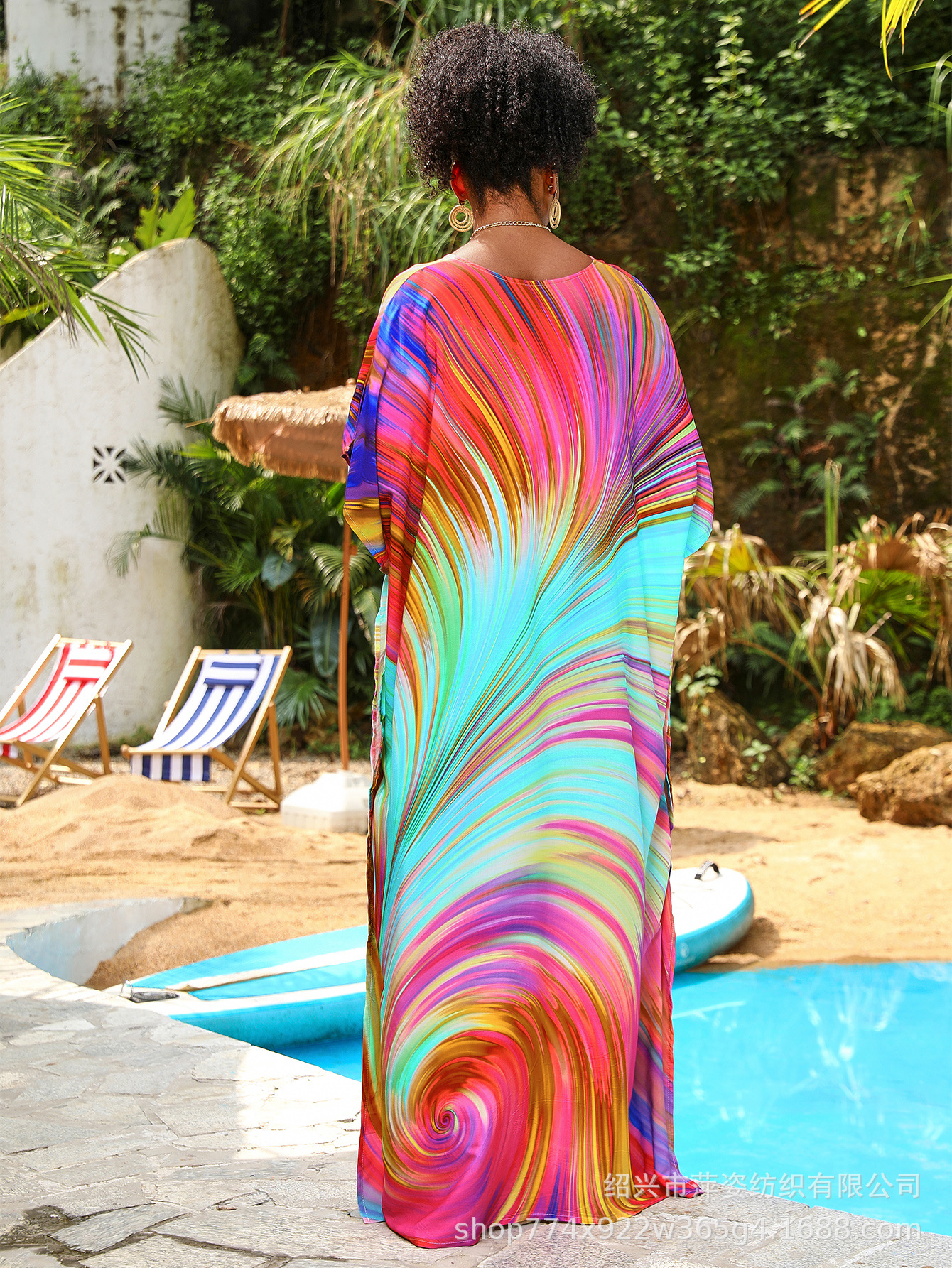 Transfronterizo nuevo algodón impresa camiseta de playa suelta vestido de vacaciones bikini con buñuelo A031