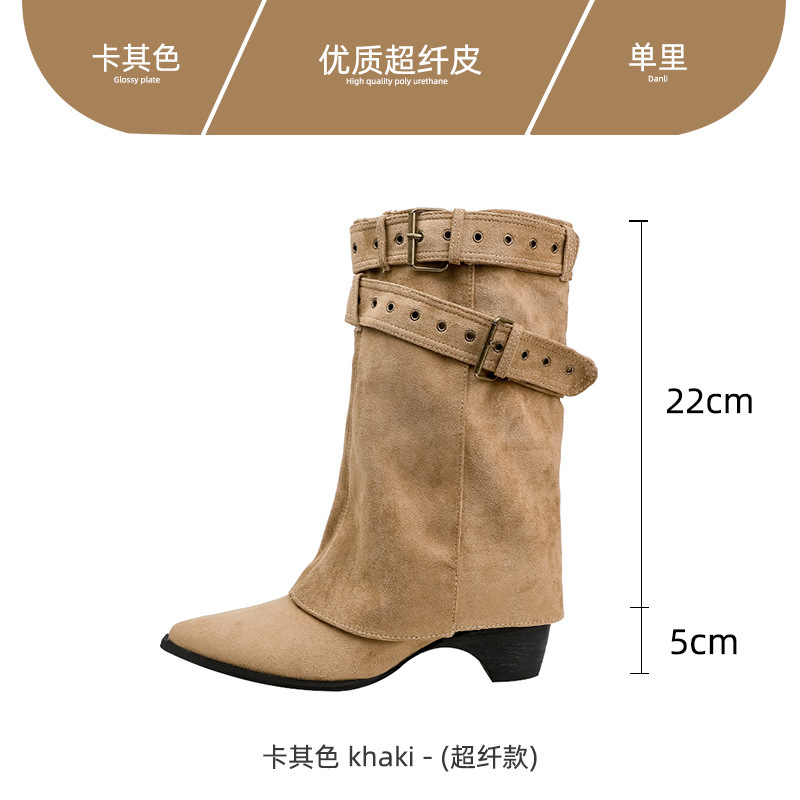 美拉德马丁靴女2025新款秋冬西部牛仔尖头铆钉粗跟显瘦裤管短靴子|undefined