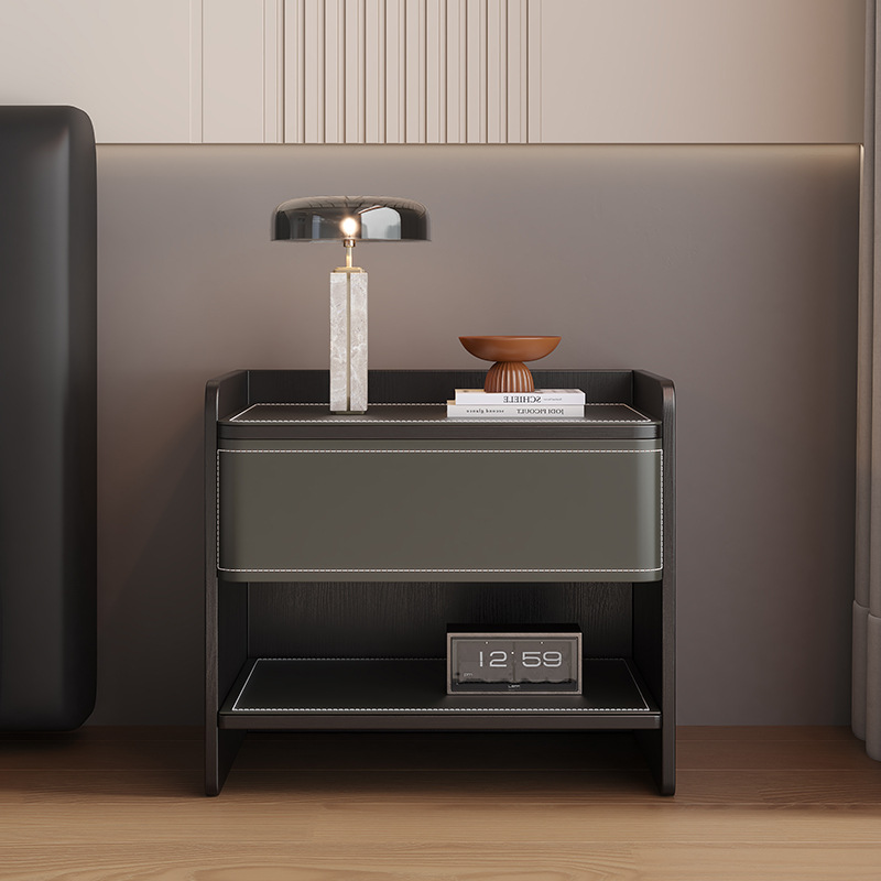 Mesita de noche de hotel de madera maciza simple B&B sillín de cuero gabinete de almacenamiento para dormitorio mesita de noche de hotel de lujo ligero de madera maciza sin pintura