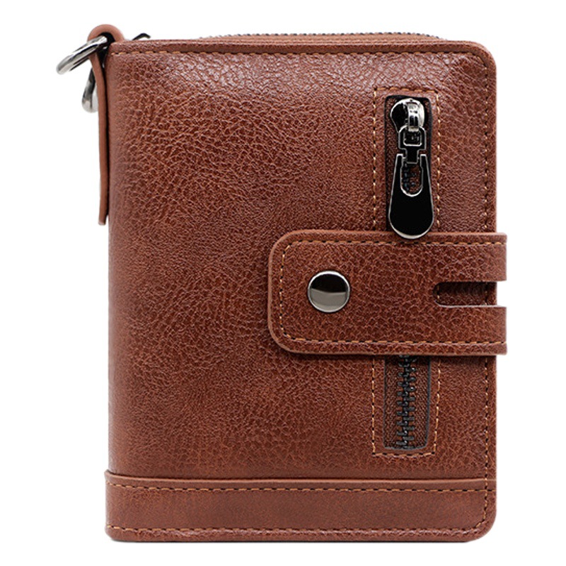 Europa y América retro nuevos hombres billetera corta cremallera hebilla titular de la tarjeta 2 veces cremallera monedero multi-tarjeta