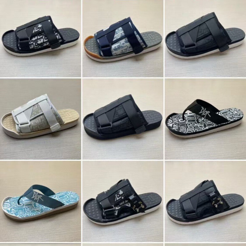 2026 Spring/Summer New D Brand Letter Print Flat Slippers for Women Fashionable Velcro Casual Slide Slippers
