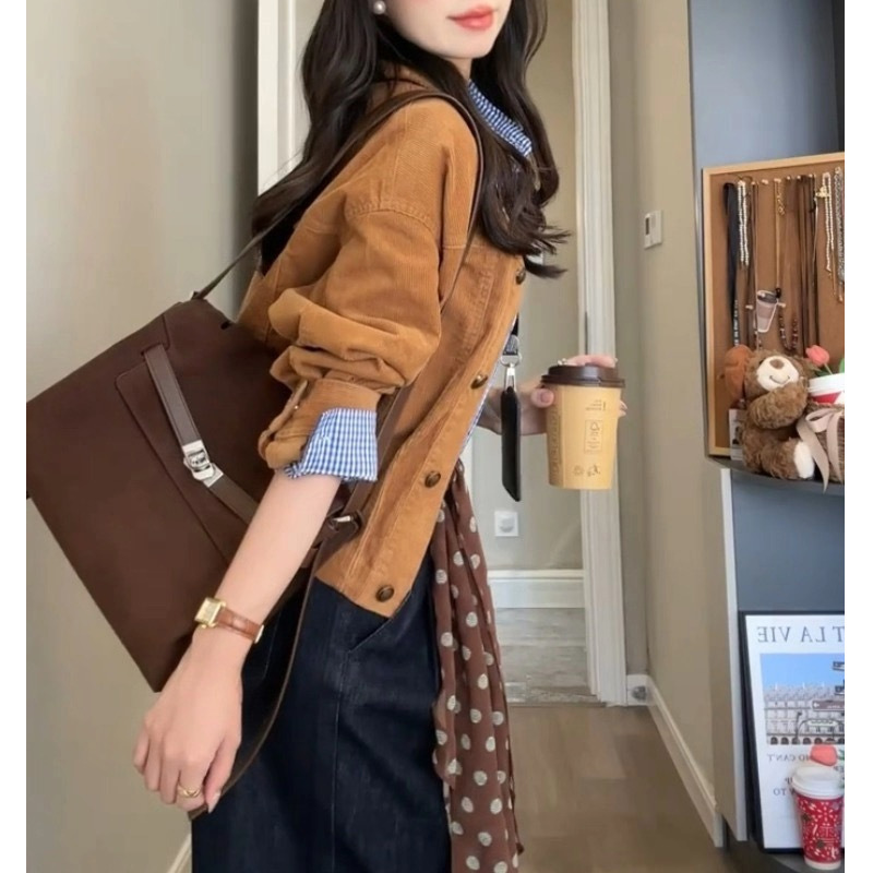 复古灯芯绒巴恩风花苞外套女2025年秋季新款韩系休闲百搭宽松上衣|undefined