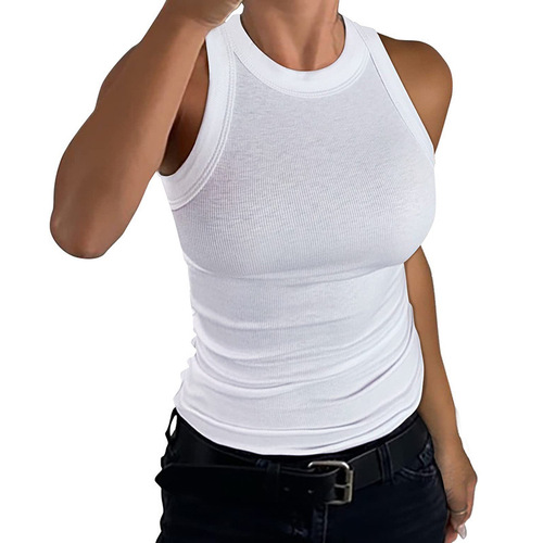 Women's Wish Amazon Summer Solid Color Sleeveless Ribbed Backless Top Bodysuit