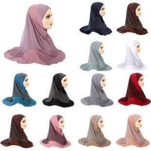 Cross-border women's crystal hemp gold silk turban Muslim one-piece hijab Malaysian lace hat