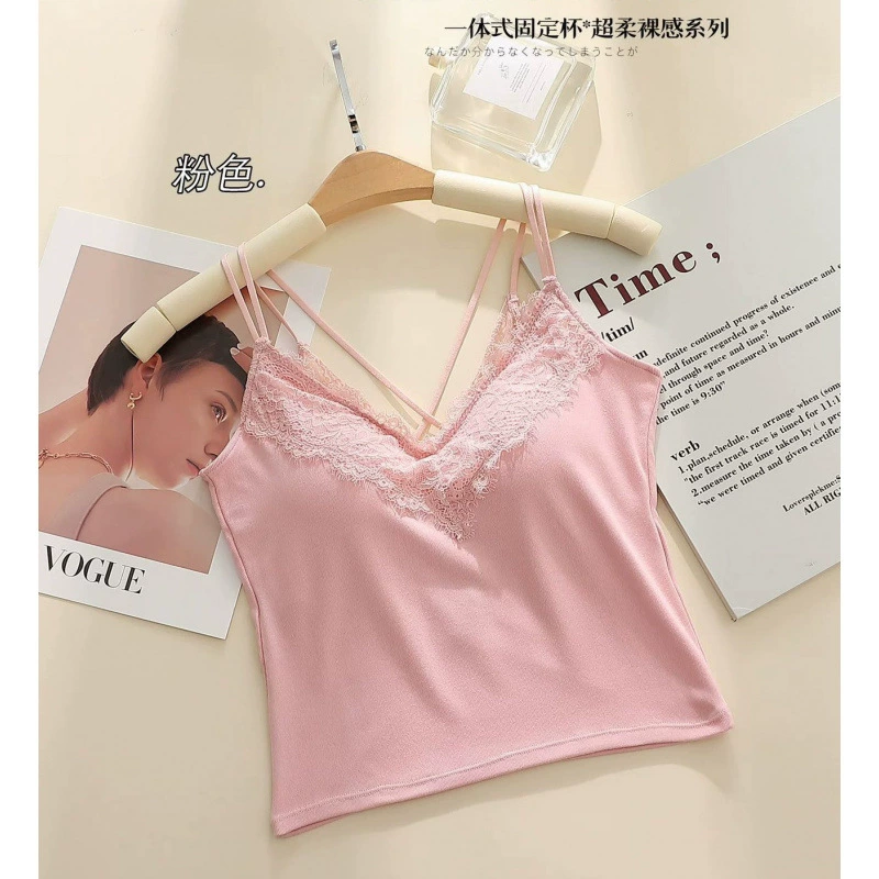 2025 летний новый стиль Pure Desire Hot Girl Collar Lace Splicing Shoulders Beautiful Back Light Luxurious Slim Fit Versatile Bottoming Clothes Suspenders