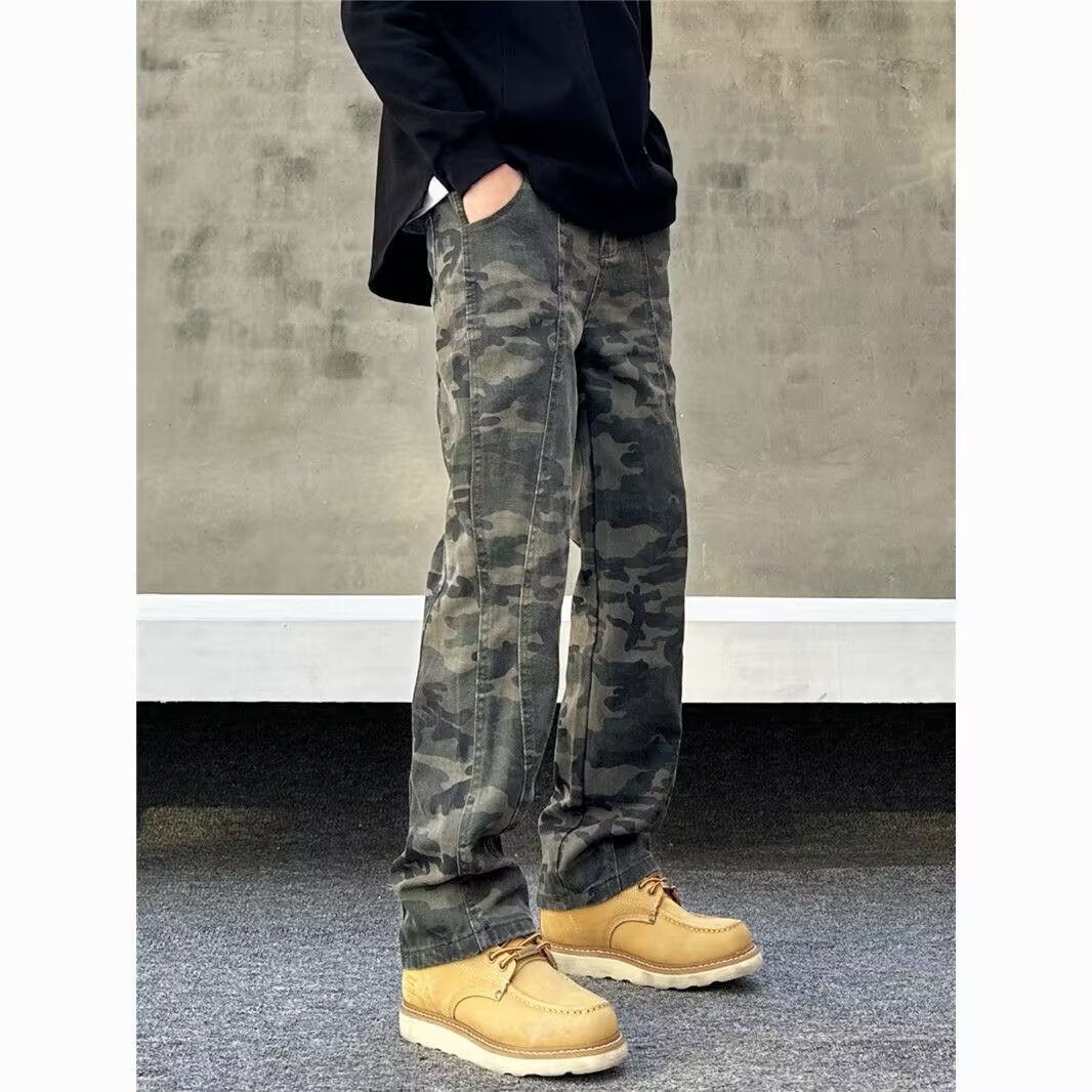 boy 2024 Style Washed Vintage Jeans For Men Spring Autumn Straight Loose European And American High Street Vibe Long Pants_viptrois.com